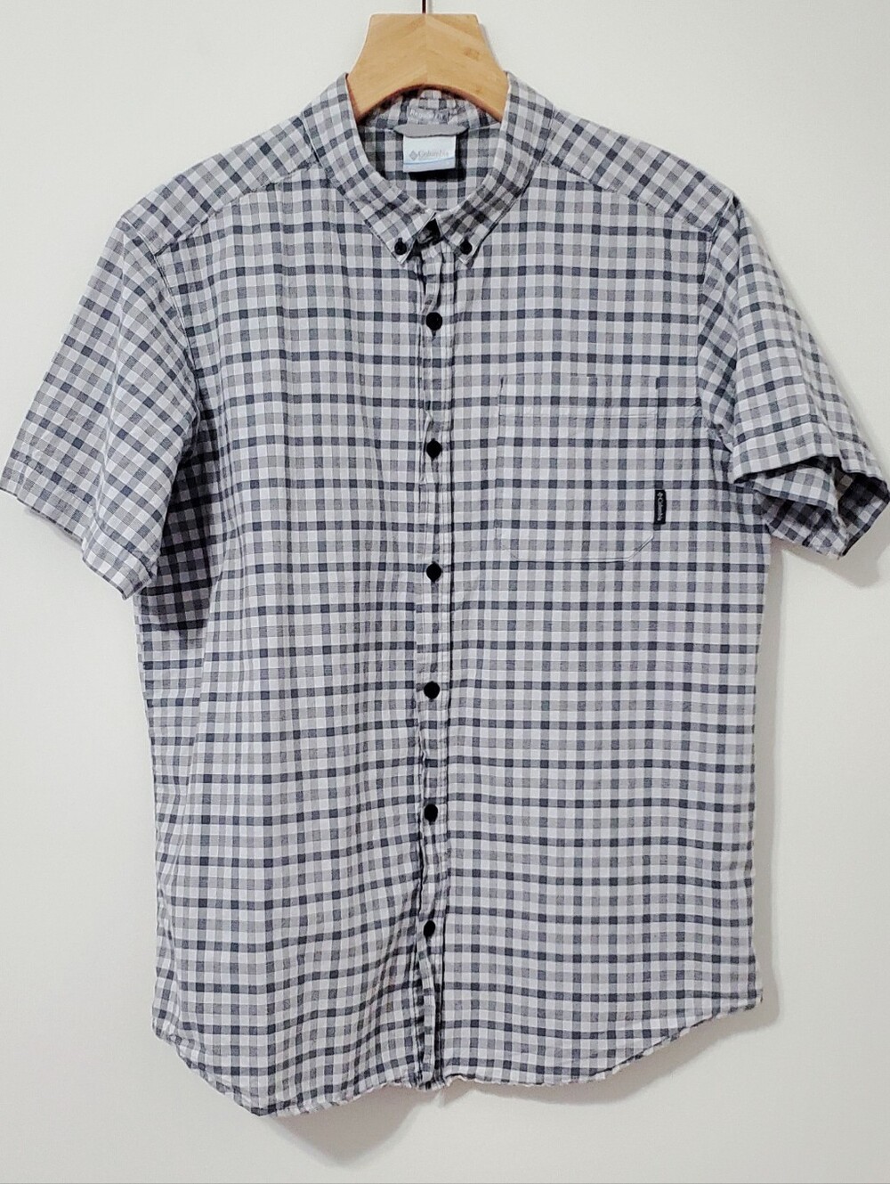 Columbia Gray Plaid Short Sleeve Button Up Cotton Shirt Mens Large